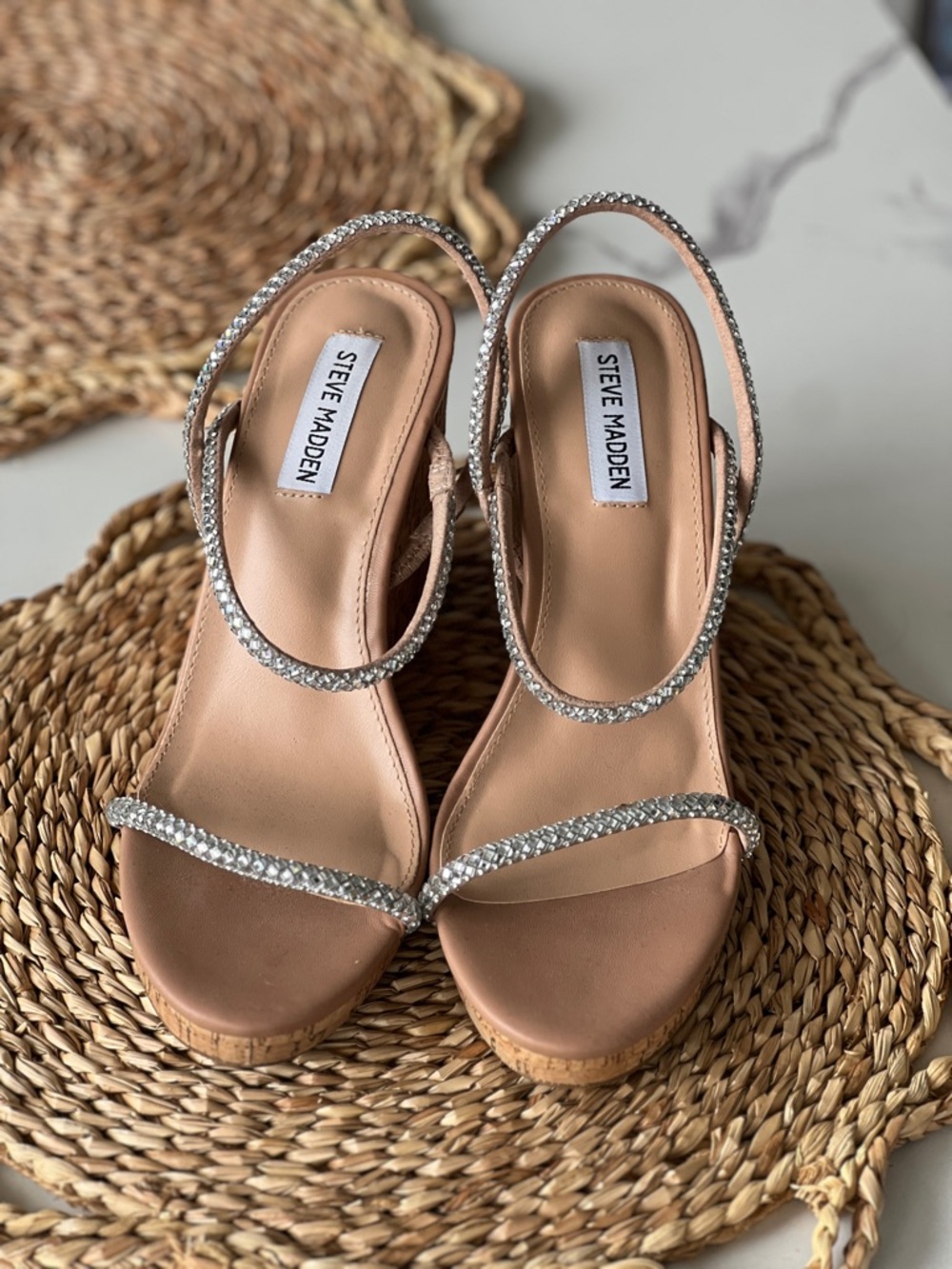 Steve Madden Pink Nude Rhinestone Slingback Wedges